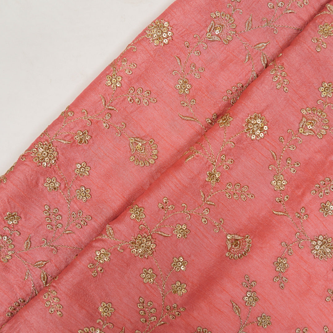 Floral Crown Jaal of Zari with Sequin Touch on Gajari Semi Raw Silk