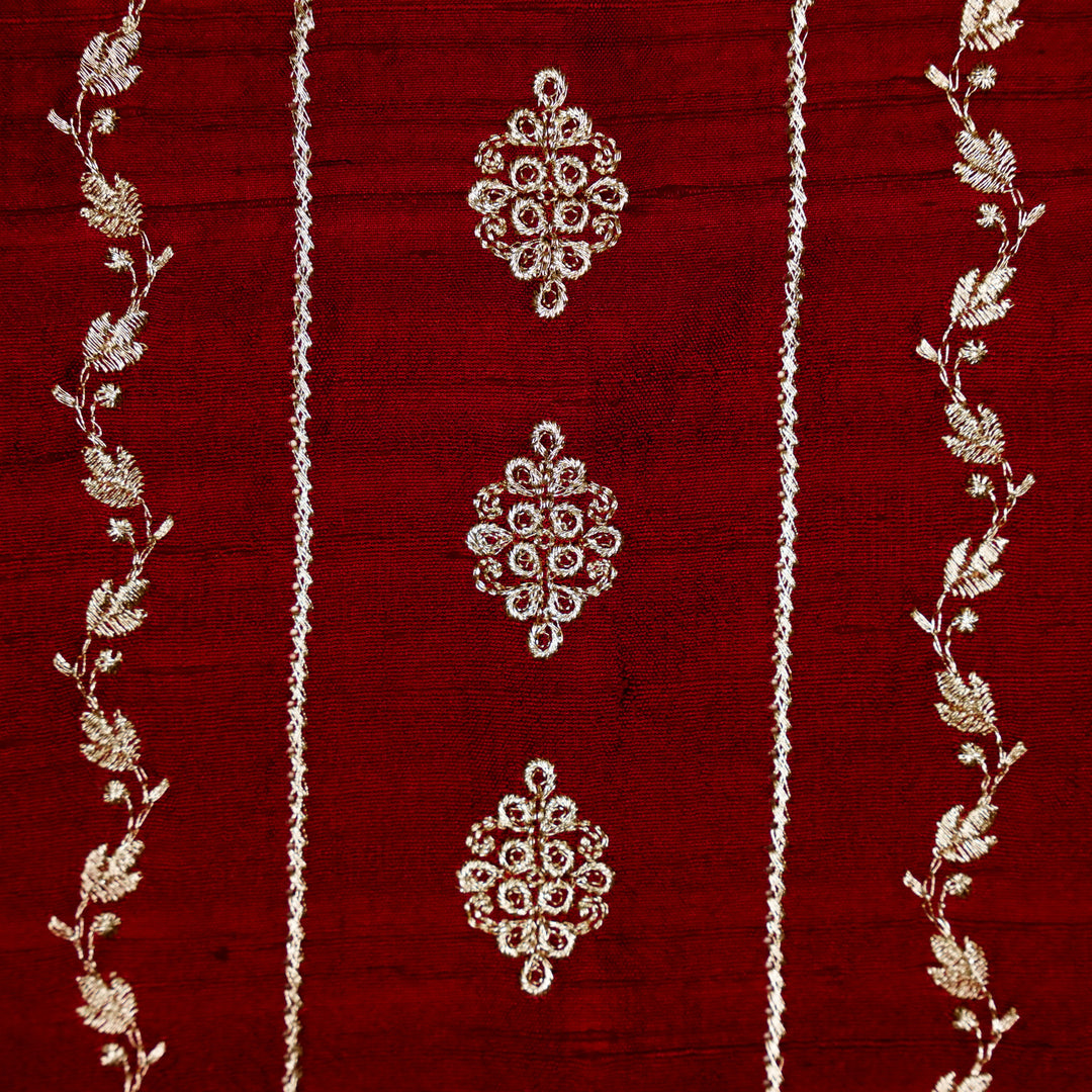 Akaar jaal on Maroon Raw Silk Embroidered Fabric