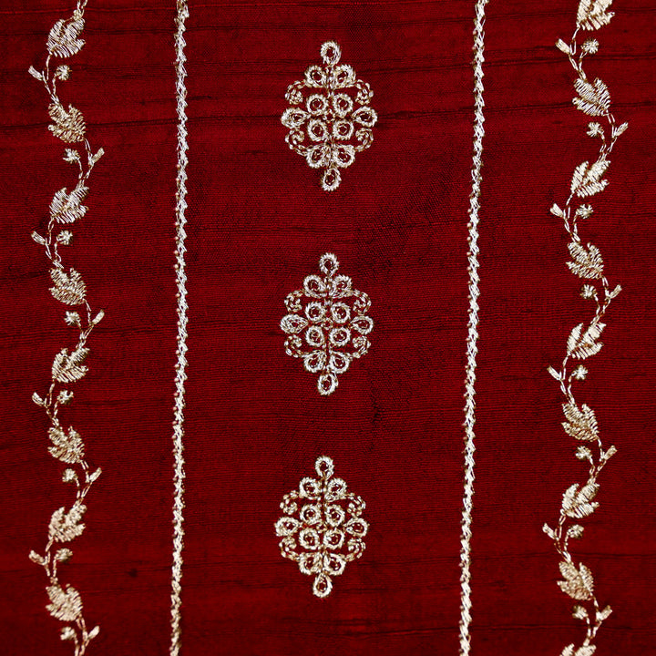 Akaar jaal on Maroon Raw Silk Embroidered Fabric