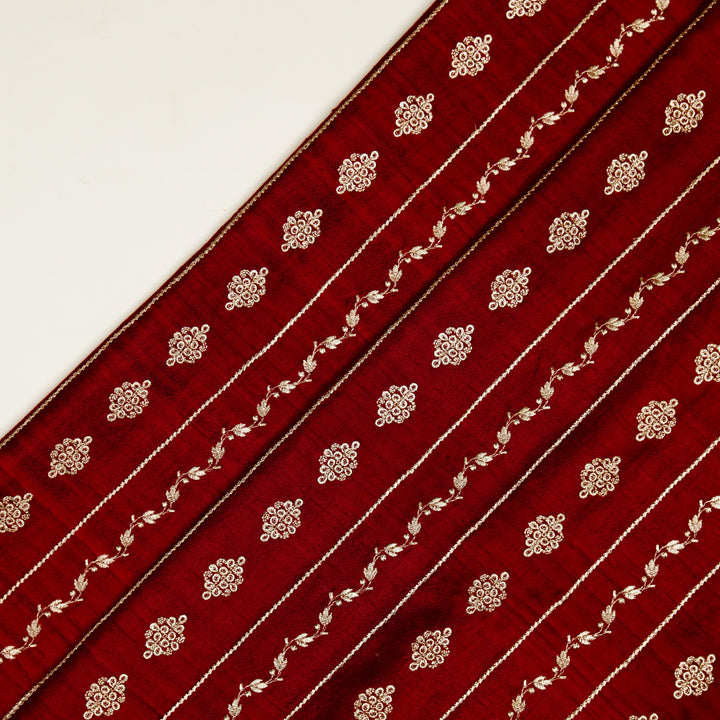 Akaar jaal on Maroon Raw Silk Embroidered Fabric