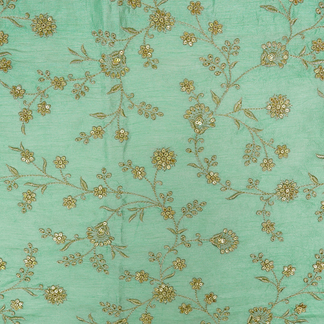 Floral Crown Jaal of Zari with Sequin Touch on Aqua Semi Raw Silk