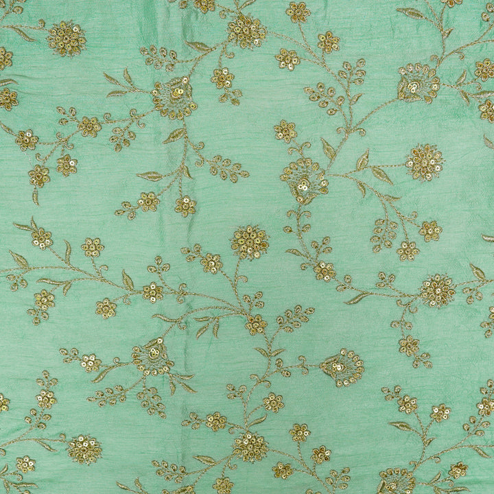 Floral Crown Jaal of Zari with Sequin Touch on Aqua Semi Raw Silk