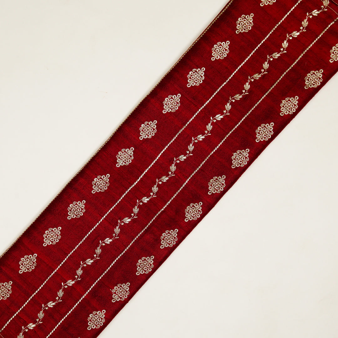 Akaar jaal on Maroon Raw Silk Embroidered Fabric