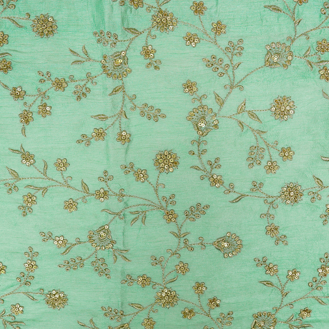 Floral Crown Jaal of Zari with Sequin Touch on Aqua Semi Raw Silk