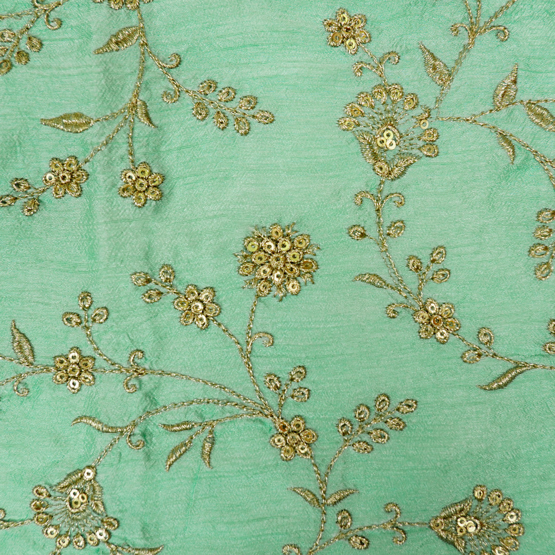Floral Crown Jaal of Zari with Sequin Touch on Aqua Semi Raw Silk