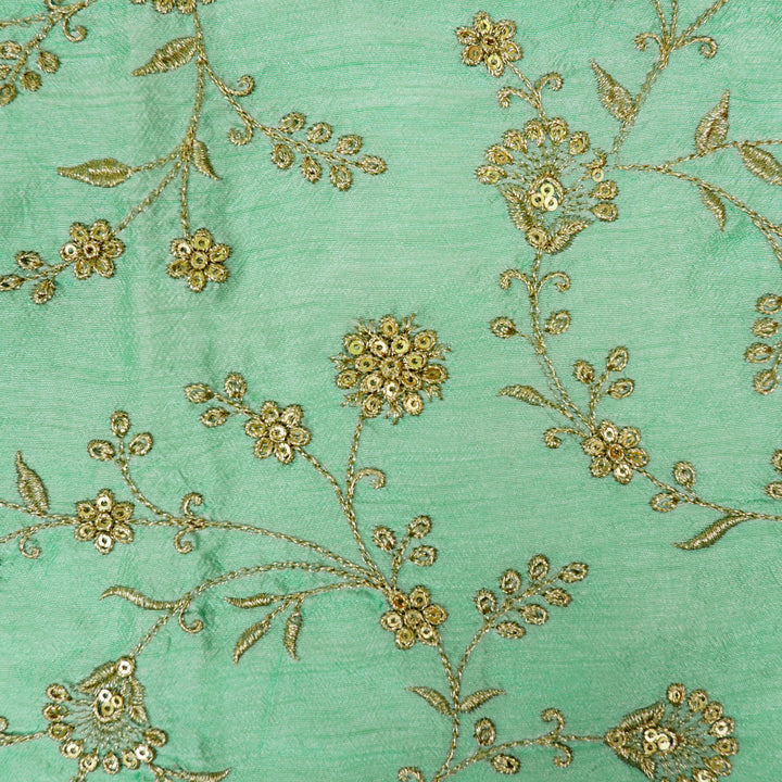 Floral Crown Jaal of Zari with Sequin Touch on Aqua Semi Raw Silk