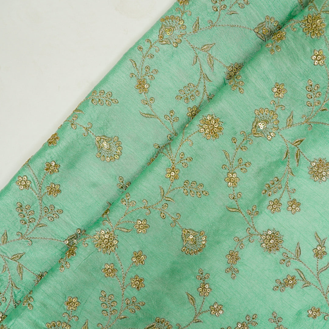 Floral Crown Jaal of Zari with Sequin Touch on Aqua Semi Raw Silk