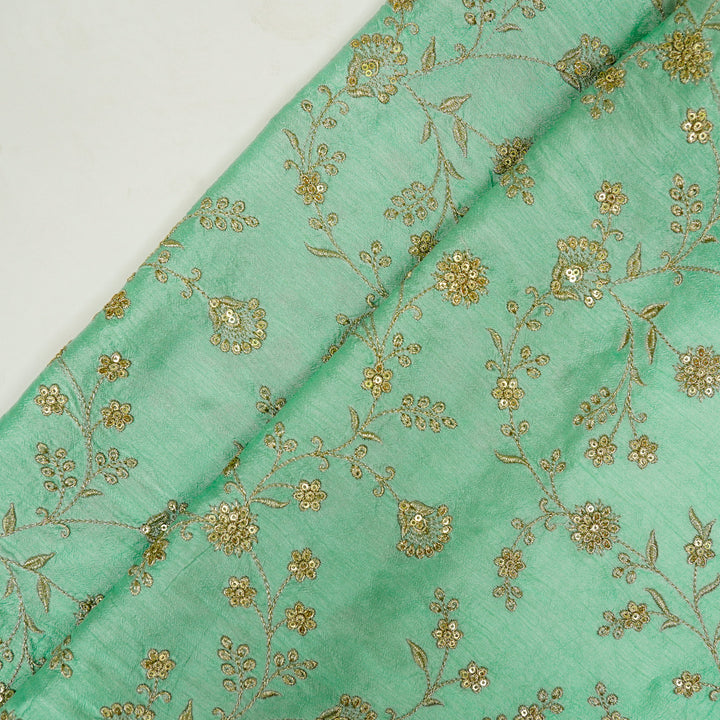 Floral Crown Jaal of Zari with Sequin Touch on Aqua Semi Raw Silk