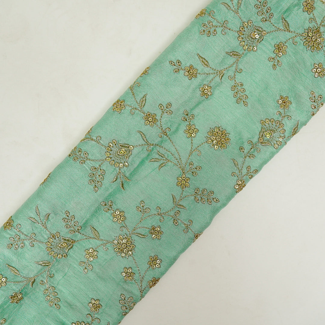 Floral Crown Jaal of Zari with Sequin Touch on Aqua Semi Raw Silk
