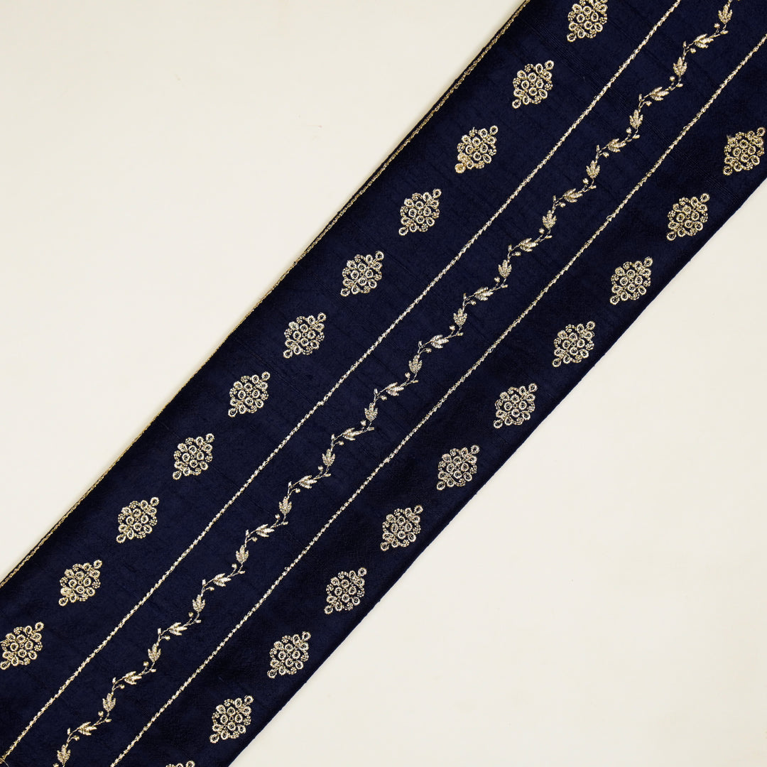 Akaar jaal on Navy Blue Raw Silk Embroidered Fabric