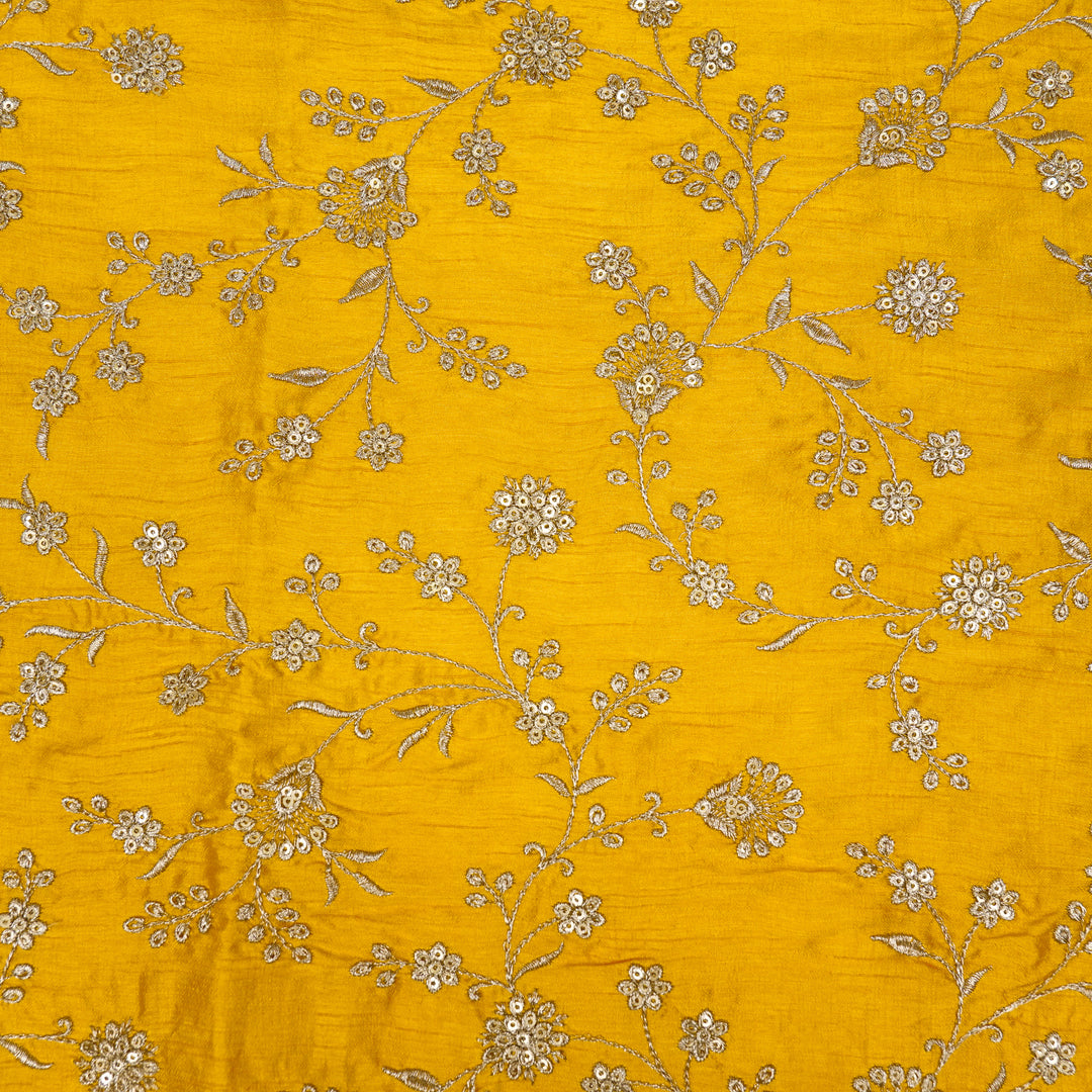 Floral Crown Jaal of Zari with Sequin Touch on Gold Semi Raw Silk