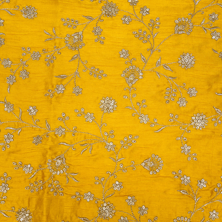 Floral Crown Jaal of Zari with Sequin Touch on Gold Semi Raw Silk