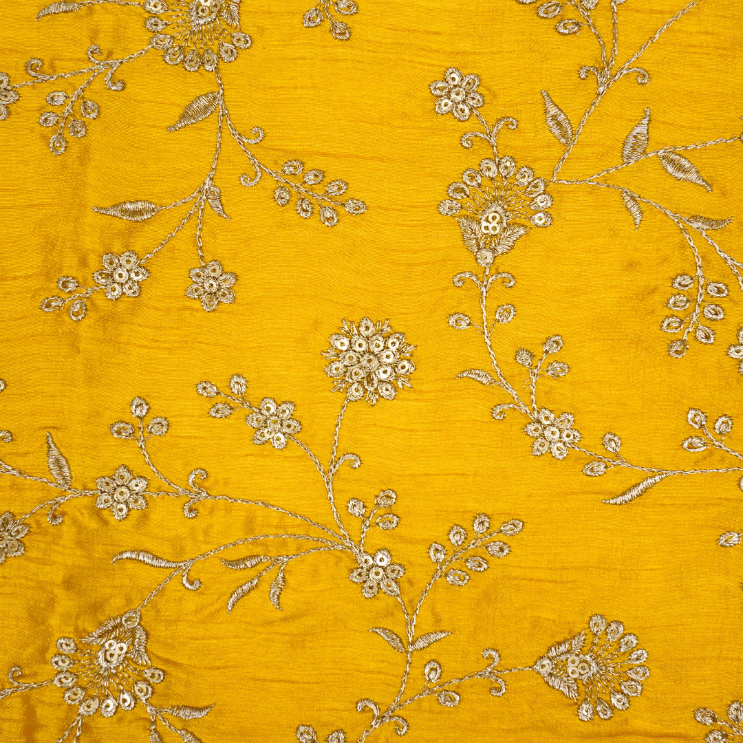 Floral Crown Jaal of Zari with Sequin Touch on Gold Semi Raw Silk