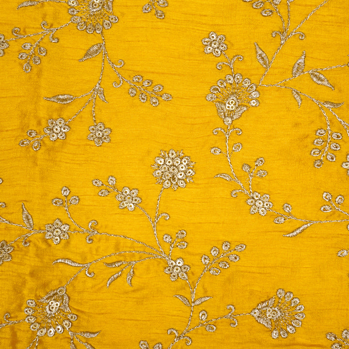 Floral Crown Jaal of Zari with Sequin Touch on Gold Semi Raw Silk