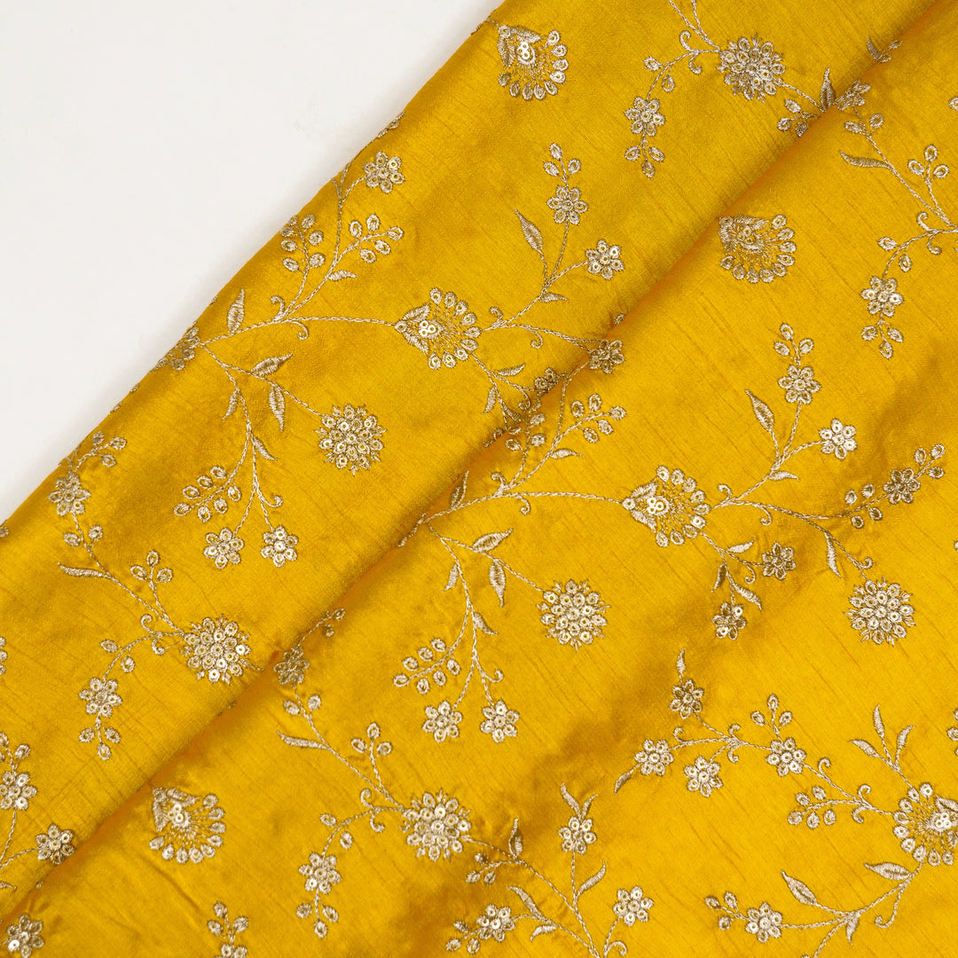 Floral Crown Jaal of Zari with Sequin Touch on Gold Semi Raw Silk