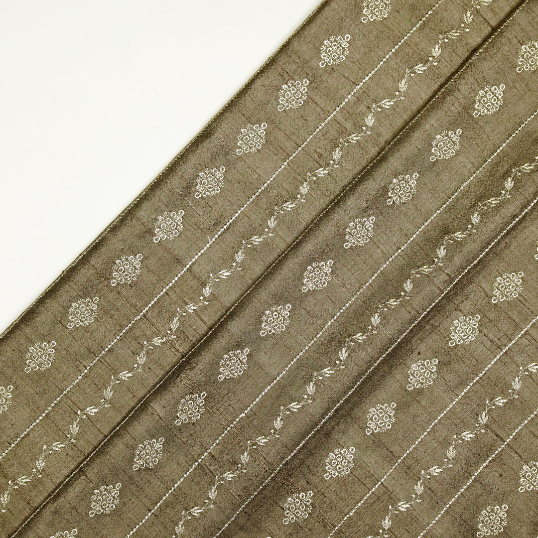 Akaar jaal on Mouse Raw Silk Embroidered Fabric