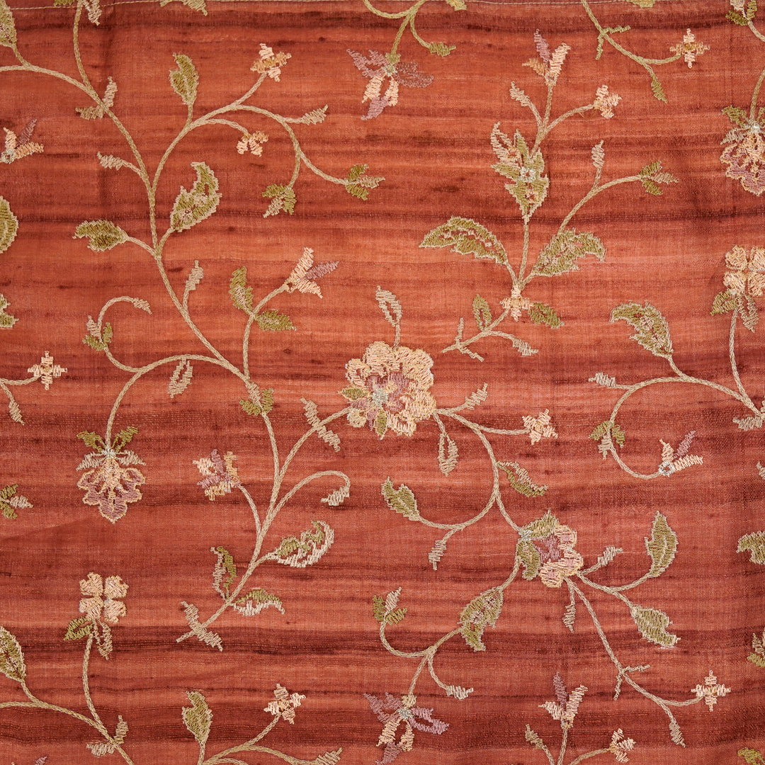 Serena Jaal On Rust Tussar Silk Embroidered Fabric