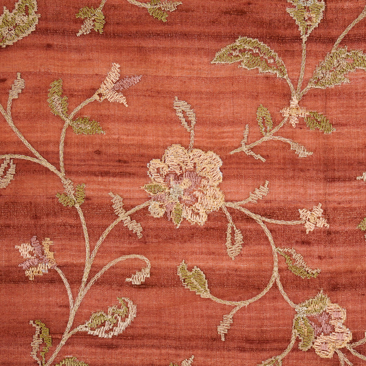 Serena Jaal On Rust Tussar Silk Embroidered Fabric