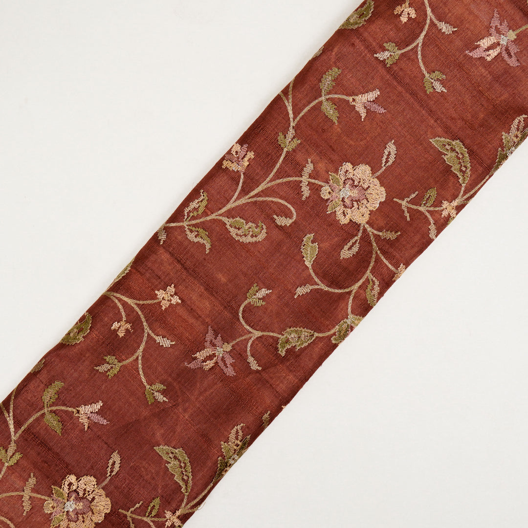 Serena Jaal On Rust Tussar Silk Embroidered Fabric