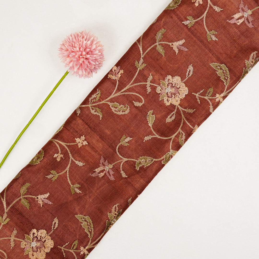 Serena Jaal On Rust Tussar Silk Embroidered Fabric