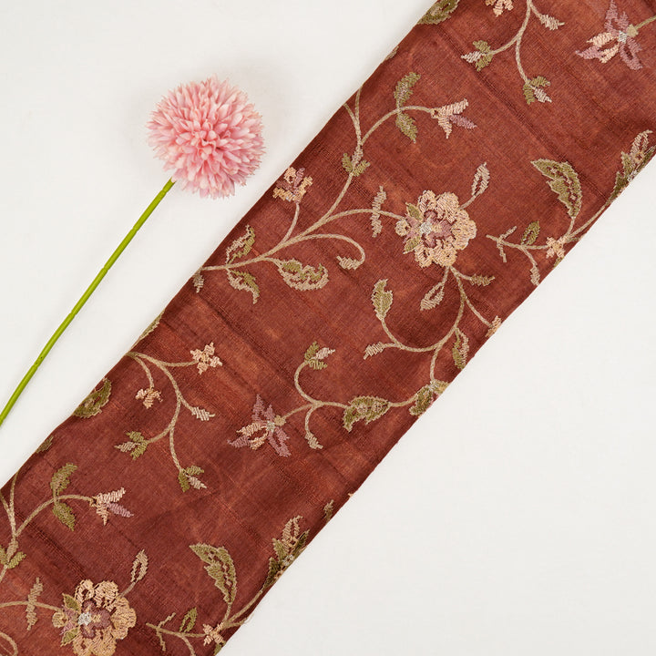 Serena Jaal On Rust Tussar Silk Embroidered Fabric