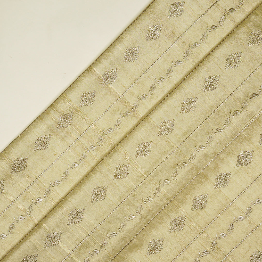 Akaar jaal on Cream Raw Silk Embroidered Fabric
