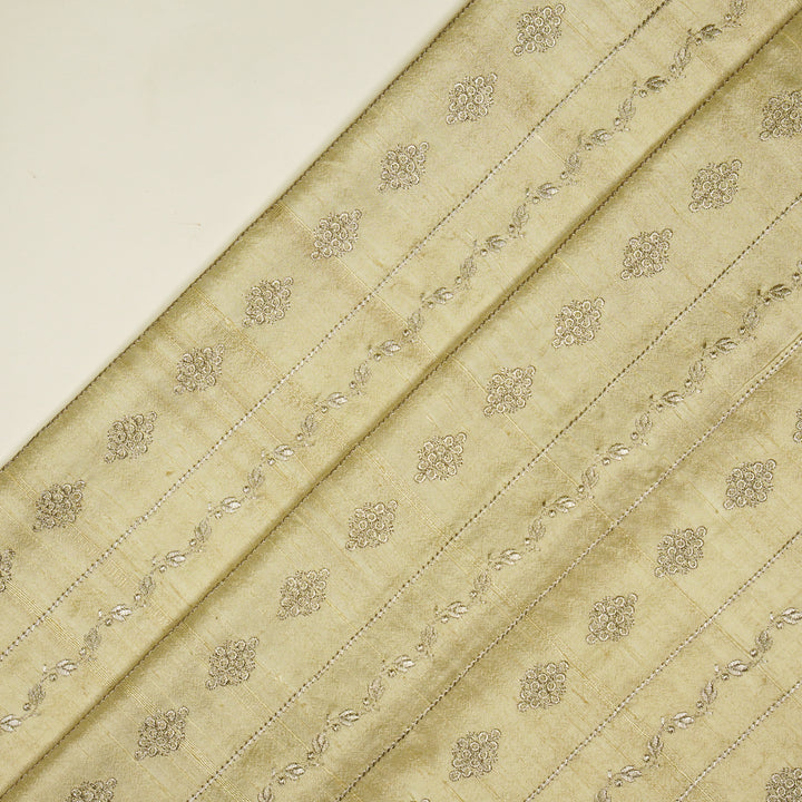 Akaar jaal on Cream Raw Silk Embroidered Fabric