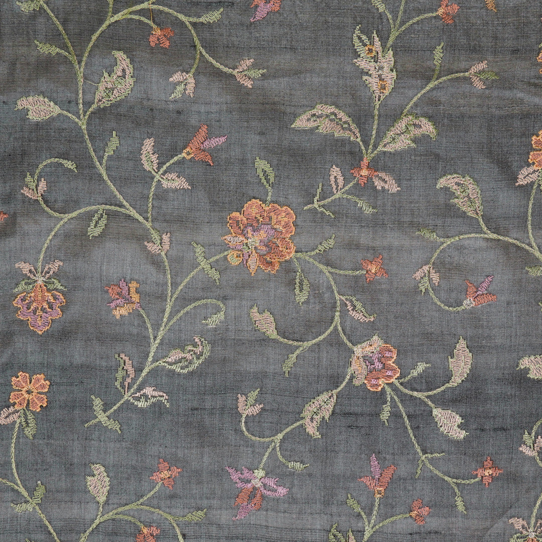 Serena Jaal On Charcoal Tussar Silk Embroidered Fabric
