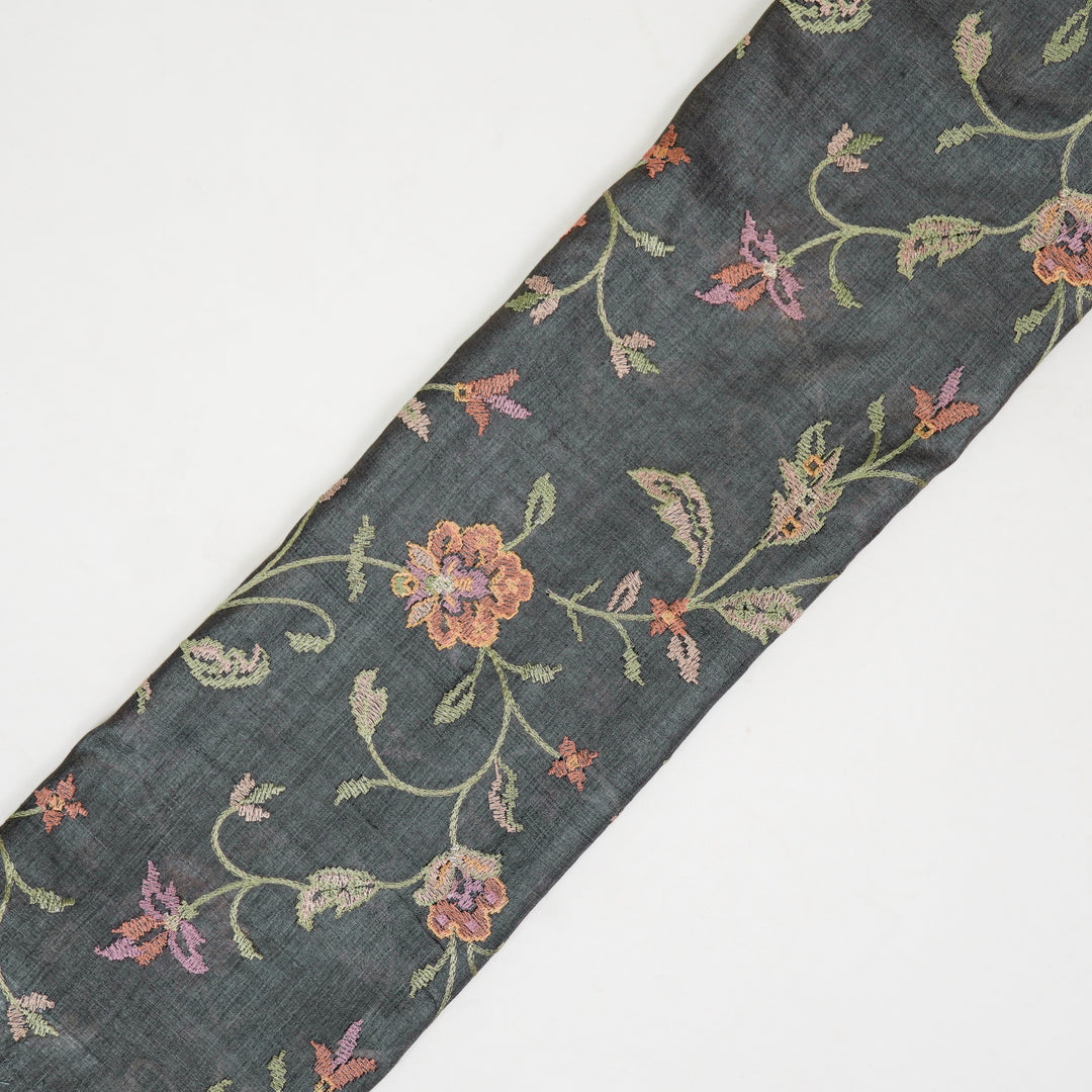 Serena Jaal On Charcoal Tussar Silk Embroidered Fabric
