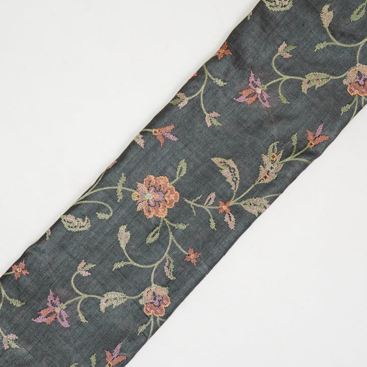 Serena Jaal On Charcoal Tussar Silk Embroidered Fabric