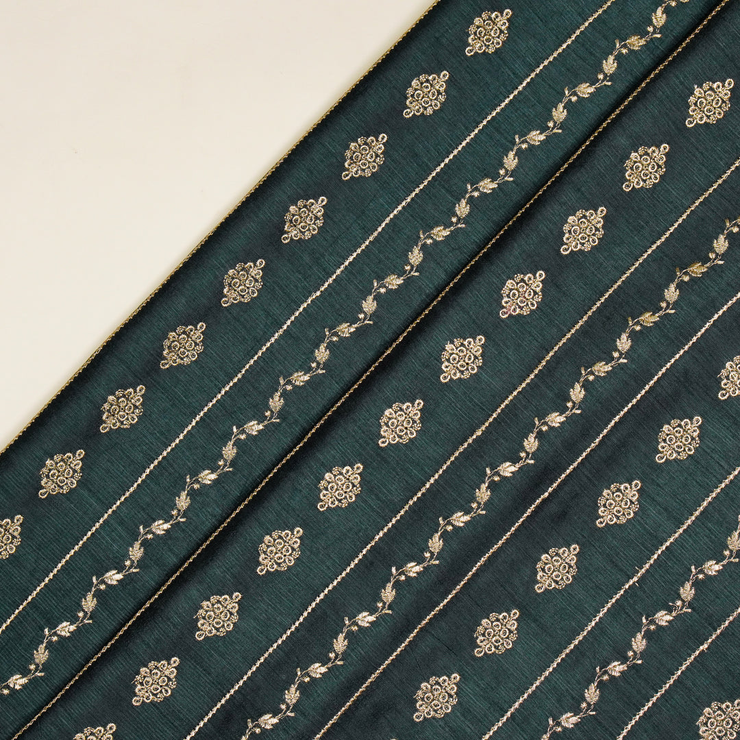 Akaar jaal on Bluish Grey Raw Silk Embroidered Fabric