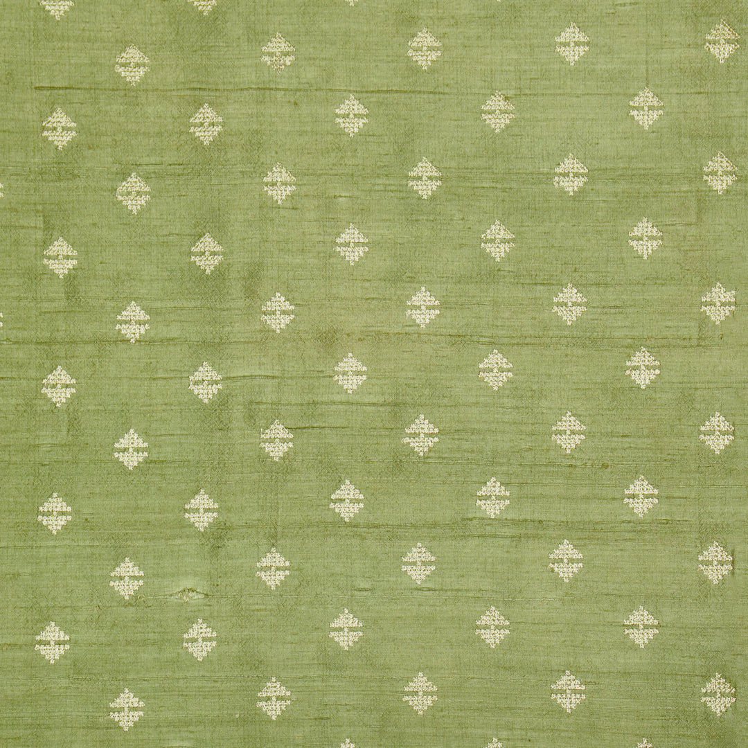 Naqsh Buti on Sage Green Raw Silk Embroidered Fabric