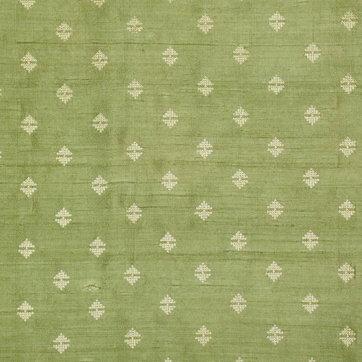 Naqsh Buti on Sage Green Raw Silk Embroidered Fabric