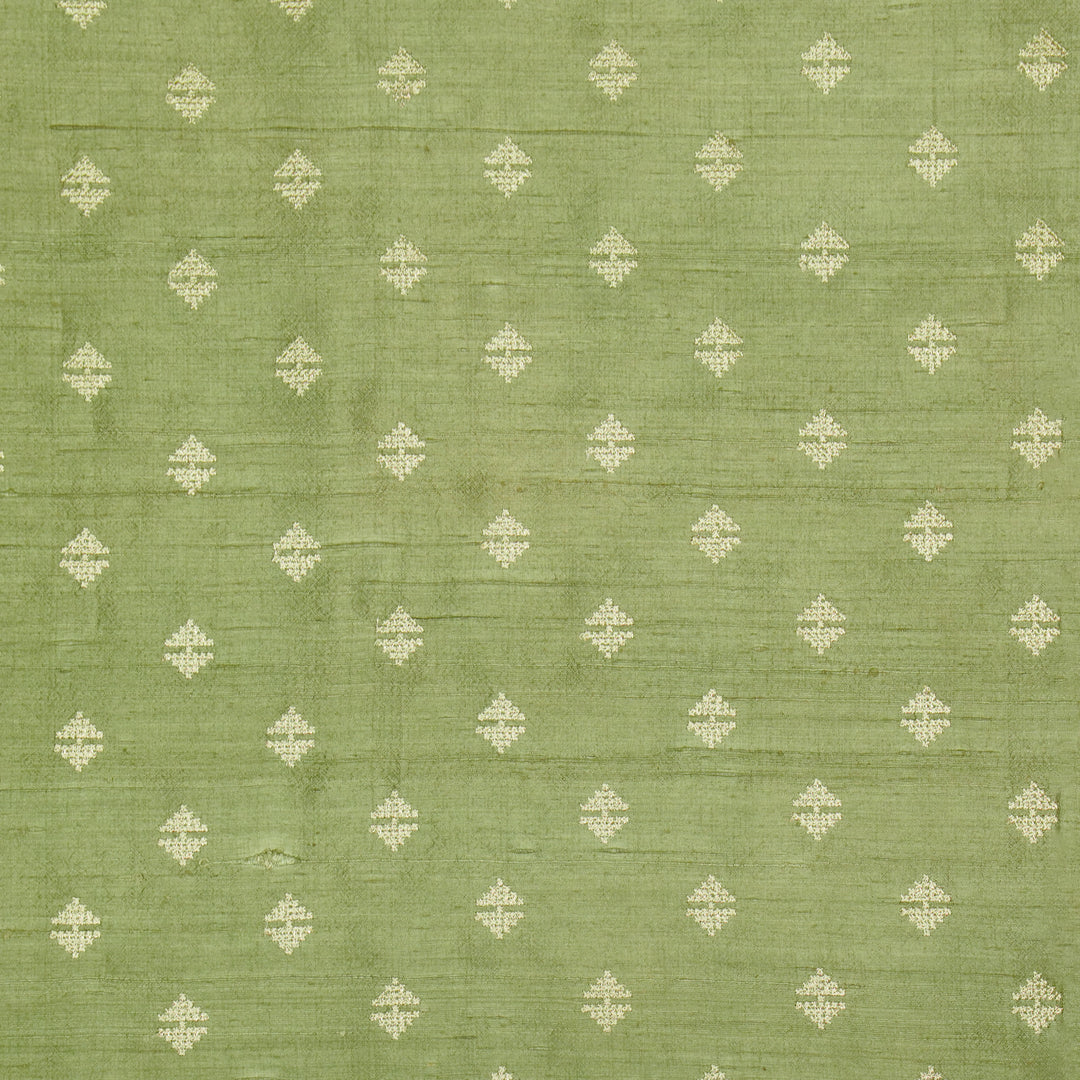 Naqsh Buti on Sage Green Raw Silk Embroidered Fabric