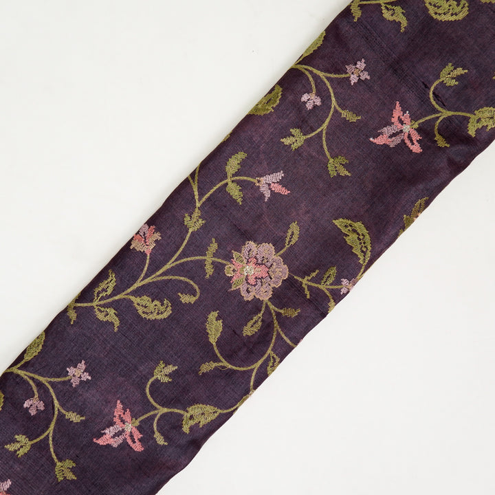 Serena Jaal On Aubergine Tussar Silk Embroidered Fabric