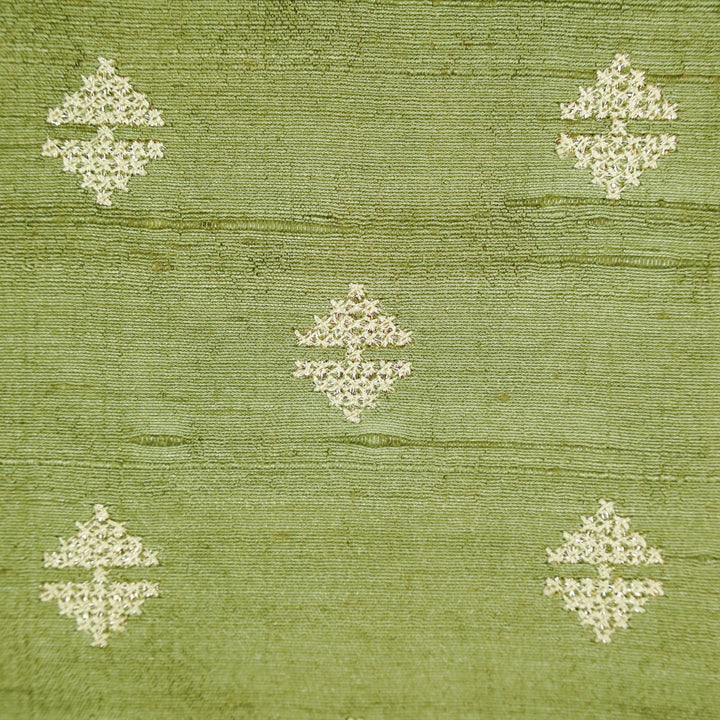 Naqsh Buti on Sage Green Raw Silk Embroidered Fabric