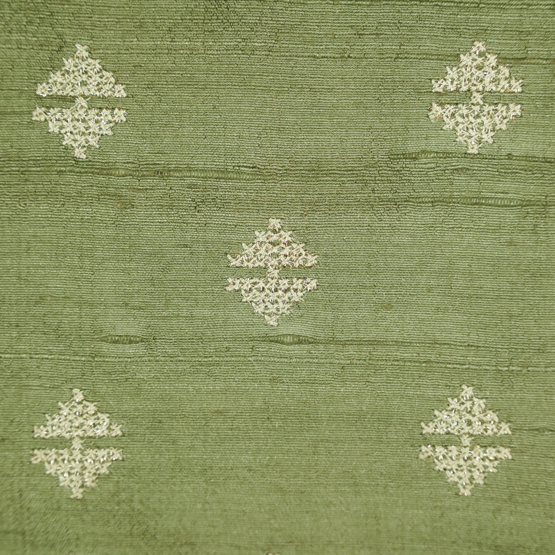 Naqsh Buti on Sage Green Raw Silk Embroidered Fabric