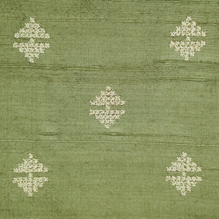 Naqsh Buti on Sage Green Raw Silk Embroidered Fabric