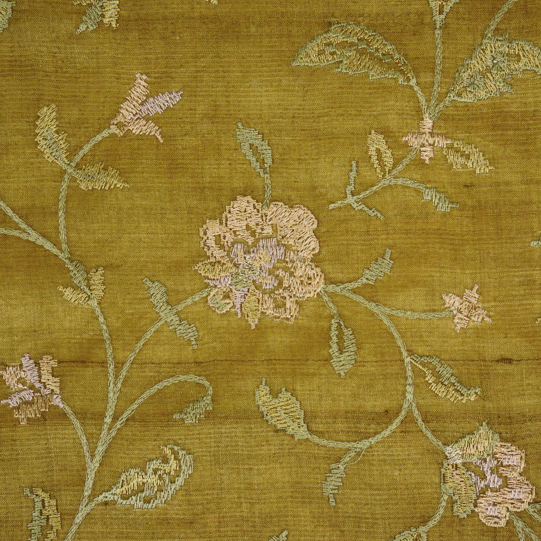 Serena Jaal On Olive Tussar Silk Embroidered Fabric