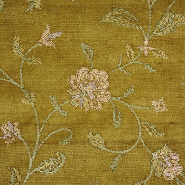 Serena Jaal On Olive Tussar Silk Embroidered Fabric
