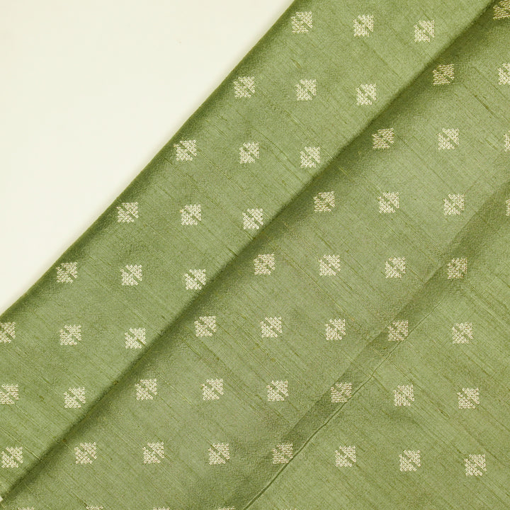 Naqsh Buti on Sage Green Raw Silk Embroidered Fabric