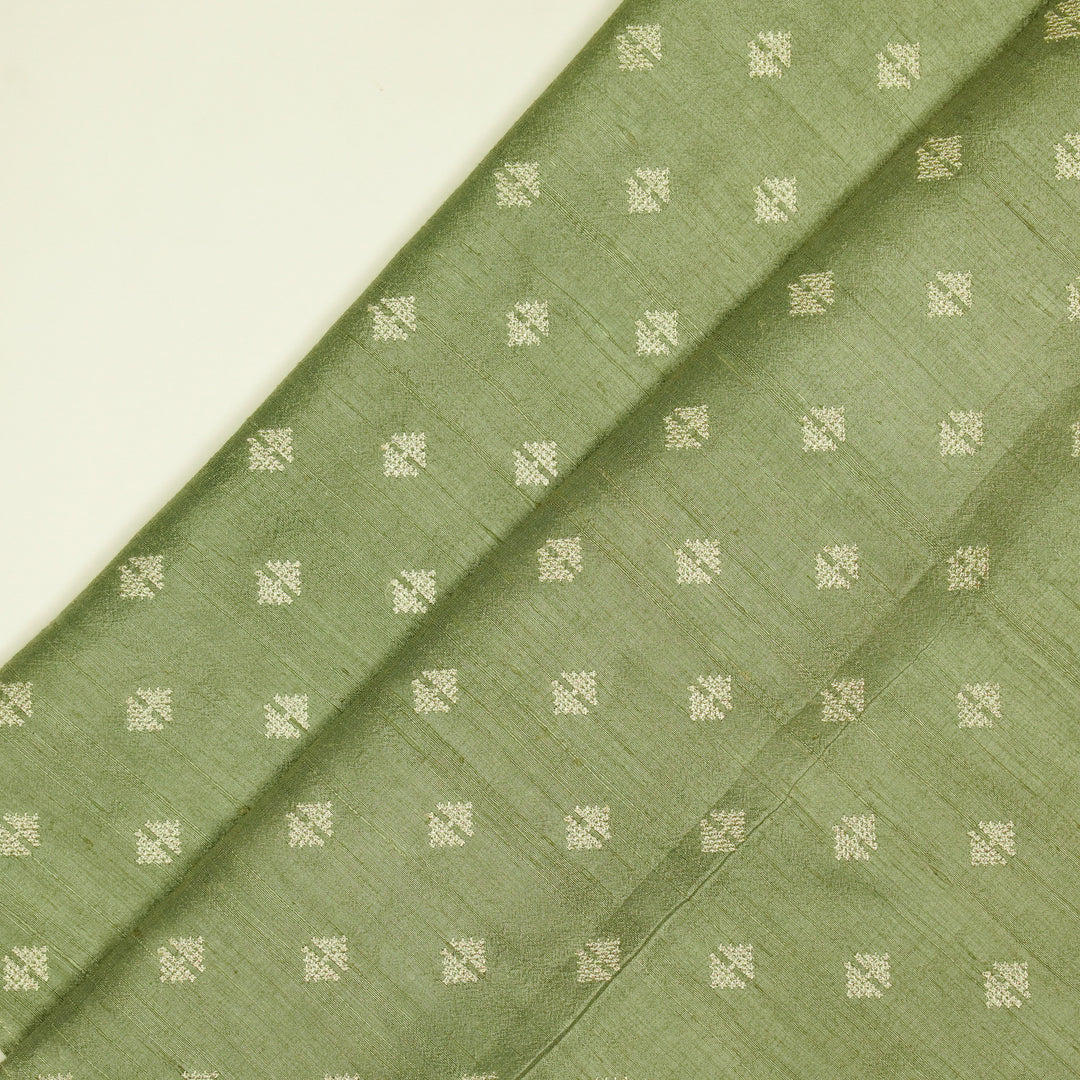 Naqsh Buti on Sage Green Raw Silk Embroidered Fabric