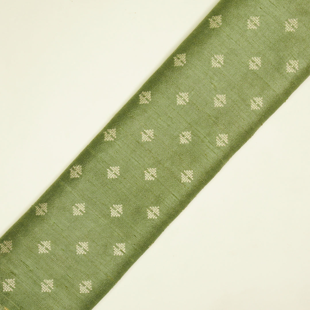 Naqsh Buti on Sage Green Raw Silk Embroidered Fabric