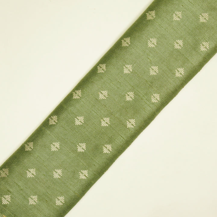 Naqsh Buti on Sage Green Raw Silk Embroidered Fabric