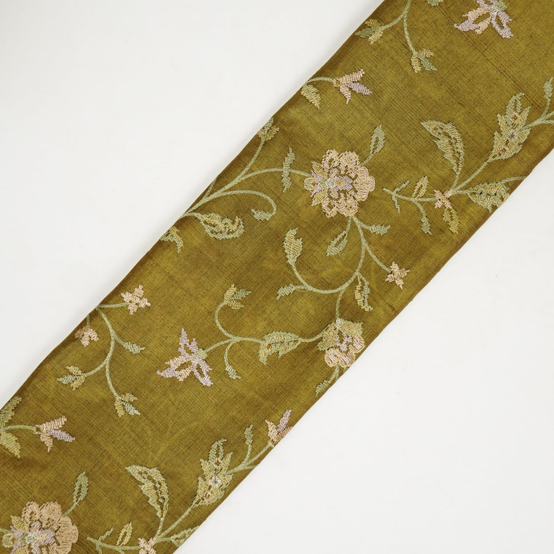 Serena Jaal On Olive Tussar Silk Embroidered Fabric