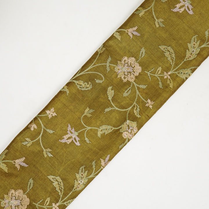 Serena Jaal On Olive Tussar Silk Embroidered Fabric