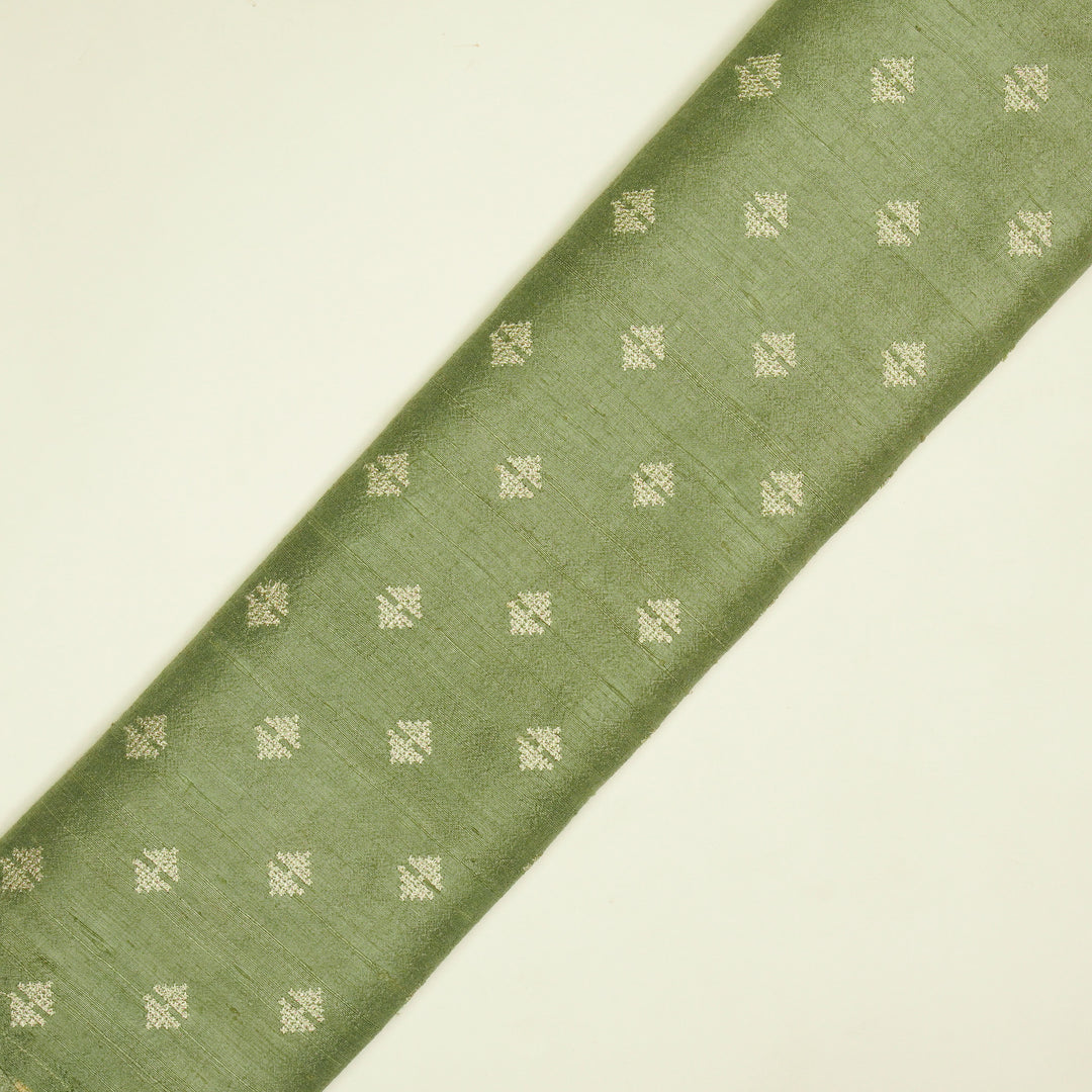 Naqsh Buti on Sage Green Raw Silk Embroidered Fabric