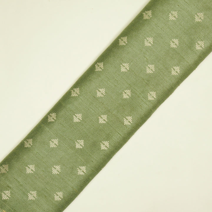 Naqsh Buti on Sage Green Raw Silk Embroidered Fabric
