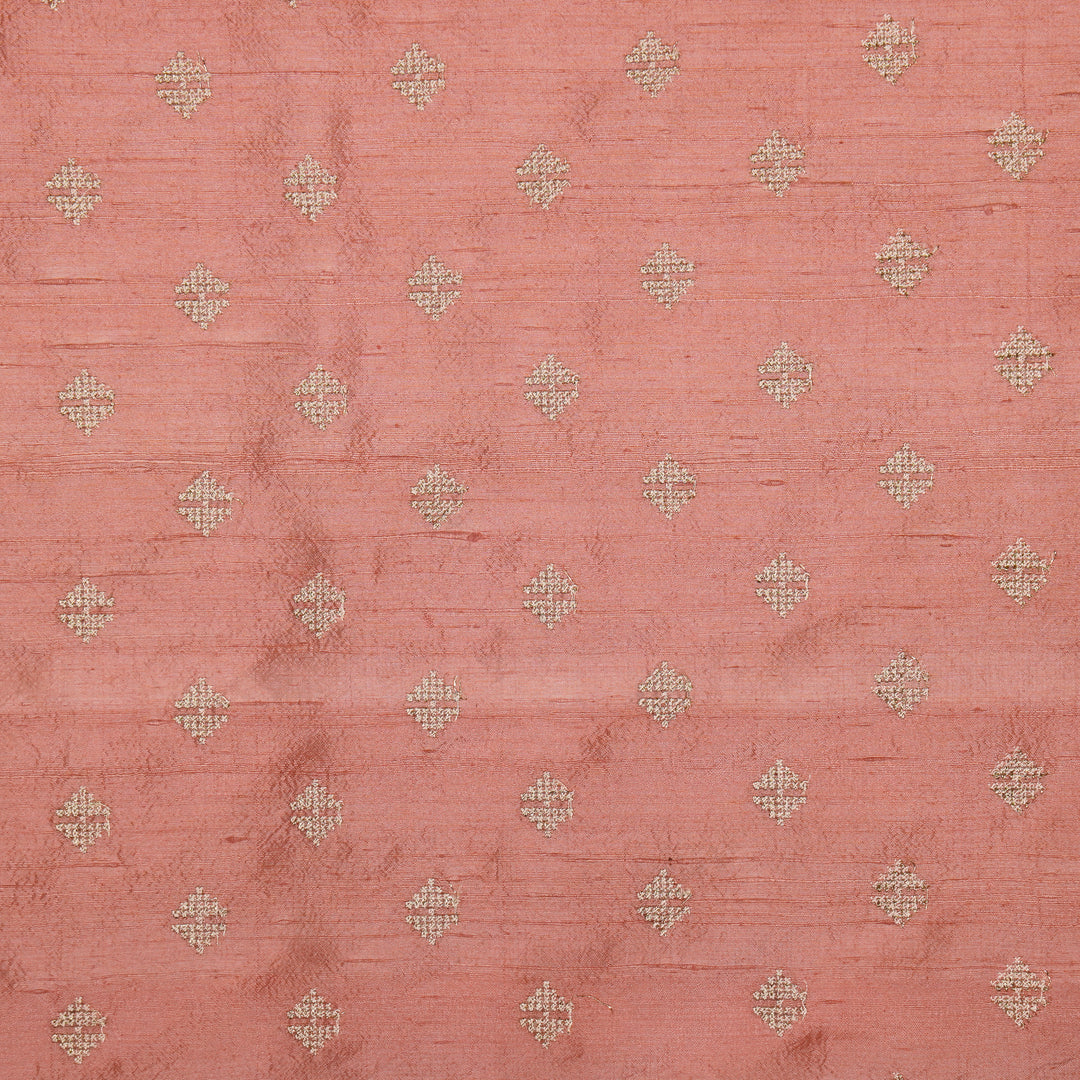 Naqsh Buti on Pink Raw Silk Embroidered Fabric
