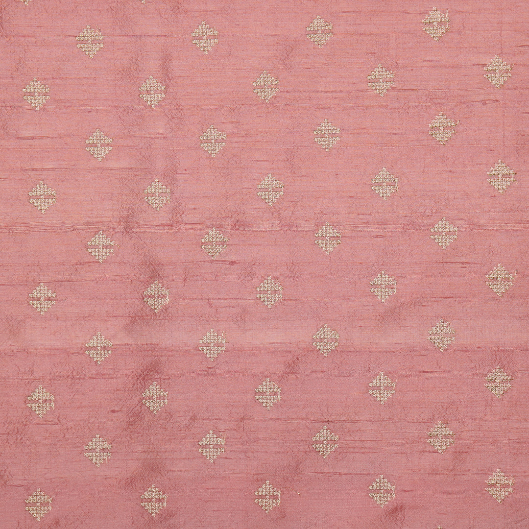 Naqsh Buti on Pink Raw Silk Embroidered Fabric